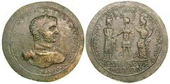 Caracalla (AD 198-217). Orichalcum medallion (52 mm, 52.86 gm). Hadrianothera, Mysia. AVTOKPAT K MAPKOC ANTWNEINOC, laureate, cuirassed bust right, seen from front, Medusa head on cuirass, fold of clo