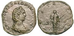 Salonina (wife of Gallienus). Orichalcum sestertius (19.05 gm). Rome, ca. AD 262. CORNELIA SALONINA [AV]G, draped bust right, wearing stephane / [PVD]I[CITIA] S C, Pudicitia standing left, raising vei
