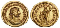 Maximian (first reign, AD 286-305). Gold aureus (5.45 gm). Antioch, AD 286. IMP C M AVR VAL MAXIMIANVS P F AVG, laureate, cuirassed bust right, floral ornaments on strap over right shoulder, fold of c