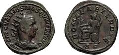 Hostilian as Augustus. 251 AD. Dupondius, 12.89g (12h). Rome, . Obv: IMP CAE C VAL HOS MES QVINTVS AVG Bust radiate, draped, cuirassed right. Rx: ROMAE AETERNAE around, S C in exergue, Roma seated lef