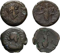 Lot of three bronze coins of Aelius Caesar and Faustina II, including one ex Dattari. (1) Aelius Caesar, AE 25, dated COS II = 137 AD, 8.35g. Bare-headed, draped bust right / Homonoia standing left ho