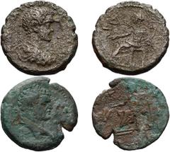 Lot of one billon tetradrachm and one bronze drachm of Caracalla, both ex Dattari. (1) Caracalla as Caesar, tetradrachm, Year 4 = 195/6 AD, 10.29g. Bare-headed, draped, cuirassed (?) bust right / Tych