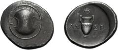 Greek Boeotia. Thebes. Androkleidas Magistrate. c. 390-382 BC. Stater, 11.95g (11h). Obv: Boeotian shield. Rx: Amphora; above, wreath; in field, AN-ΔP. BCD Boeotia, lot 501 (this coin). Hepworth p. 70