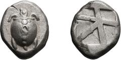 Greek Attica. Aegina. c. 480-446 BC. Stater, 12.18g Obv: Sea turtle, the ridge of the shell ornamented with a row of dots and two smaller additional dots at the front. Rx: Five-part incuse square. Mil