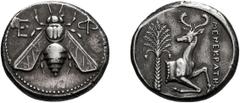 Greek Ionia. Ephesus. c. 380-370 BC. Stater, 15.31g (12h). Obv: Ε-Φ Bee. Rx: Forepart of stag right, head reverted; to left, palm tree; in right field, ΜΕΝΕΚΡΑΤΗΣ. P. Kinns, Coin Hoards IX, p. 176 (cl