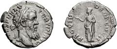 Roman Empire Pertinax. 193 AD. Denarius, 3.20g (0h). Rome. Obv: [I]MP[ ]CAES P HELV - PERTIN AVG Head laureate right. Rx: PROVID - DEOR COS II The Human Race standing left, raising both forearms towar