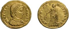 Roman Empire Helena, Mother of Constantine I. Solidus, 4.36g (1h). Sirmium, 324-5 AD. Obv: FL HELENA - AVGVSTA Diademed, draped bust right, seen from front, wearing earring and necklace. Rx: SECVRITAS