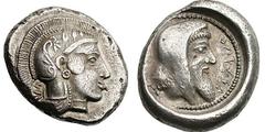LYCIA. Kherei. Ca. 410-390 BC. Silver stater (8.61 gm). Head of Athena right, wearing necklace, round earring, and crested Attic helmet ornamented with olive leaves above visor and spiral palmette on 