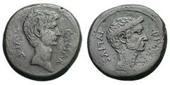 Octavian and Divus Julius Caesar. Bronze 31 mm (18.04 gm). , Italy, c. 38 BC. CAESAR DIVI F, bare head of Octavian, bearded, right / DIVOS IVLIVS, wreathed head of Caesar right. Crawford 535. Sydenham