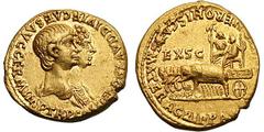Nero and Agrippina. Gold aureus (7.60 gm). Lugdunum, 55 AD. NERO CLAVD DIVI F CAES AVG GERM IMP TR P COS, jugate, bare-headed busts right, Nero before Agrippina / AGRIPP AV[G DIVI CLA]VD NERONIS CAES 