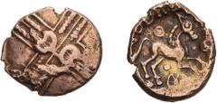 Ancient Greek Celtic Britain, Trinovantes. Addedomaros. Gold Stater. c. 40-30 BC. Gold Stater, 5.51g , First coinage, 40-37 BC. Obv: Crossed wreaths, two crescents back to back, field in angles plain.