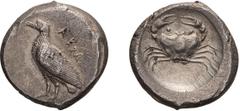 Ancient Greek Sicily. Akragas. Didrachm. c. 510-480 BC. Didrachm, 8.75g (4h). Obv: ΑΚΡΑ Eagle with closed wings standing left. Rx: Crab. Jenkins, Gela, Group III. SNG ANS 939. Ex Philip T. Ashton Coll