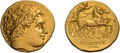 Ancient Greek Macedonian Kingdom. Philip II. Stater. 359-336 BC. Stater, 8.59g (6h). Pella, Struck under Philip III Arrhidaios, c. 323-317 BC. Obv: Laureate head of Apollo right. Rx: Galloping biga dr