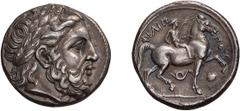 Ancient Greek Macedonian Kingdom. Philip II. Tetradrachm. 359-336 BC. Tetradrachm, 14.09g (2h). Pella III, c. 323/2-315. Obv: Laureate head of Zeus r. Rx: ΦIΛIΠ - ΠOY Naked youth on horseback right ho