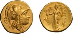 Ancient Greek Macedonian Kingdom. Alexander III The Great. Stater. 336-323 BC. Stater, 8.63g (8h). Amphipolis, c. 330-320 BC. Obv: Head of Athena right, wearing helmet decorated with coiled serpent. R