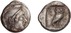 Ancient Greek Attica, Athens. Tetradrachm. c. 520-500 BC, "Civic Mint". Tetradrachm, 16.96g (3h). Obv: Helmeted head of Athena right. Rx: Owl standing right, head front; olive sprig at upper left, ΑΘΕ