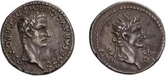 Roman Empire Caligula and Divus Augustus. Denarius. 37-41 AD. Denarius, 3.74g (2h). Lugdunum, 37 AD. Obv: C CAESAR AVG GERM P M TR POT COS Bare head of Caligula right. Rx: No legend, radiate head of D