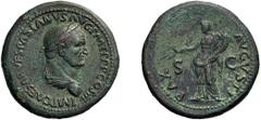 Roman Empire Vespasian. Sestertius. 69-79 AD. Sestertius, 27.57g (6h). Rome, 71 AD. Obv: IMP CAESAR VESPASIANVS AVG P M T P P P COS III Bust laureate, draped right. Rx: PAX - AVGVSTI S - C Pax standin