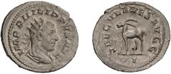 Roman Empire Philip I. Antoninianus. 244-249 AD. Antoninianus, 4.40g (12h). Rome, 248 AD. Obv: IMP PHILIPPVS AVG Bust radiate, draped, cuirassed right. Rx: SAECVLARES AVg Antelope standing left, UI (o