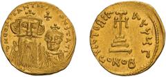 Byzantine Constans II. Solidus. 641-668 AD. Solidus, 4.44g (5h). Constantinople, c. 654-9 AD. Obv: d N CONSTAN - TINuS PP AV crowned facing busts of Constans on left, with long beard, and Constantine 