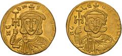 Byzantine Constantine V. Solidus. 741-775 AD. Solidus, 4.41g (5h). Constantinople. Obv: N C - ON - STANTINuS Bust facing with short beard, wearing crown and chlamys, and holding cross potent and akaki