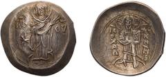 Byzantine Andronicus I, Gidon, Emperor of Trebizond. EL Aspron Trachy Nomisma. 1222-1235 AD. EL Aspron Trachy Nomisma, 2.78g (5h). Magnesia. Obv: Full length figure of Virgin orans wearing tunic and m