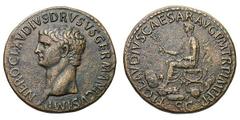 Nero Claudius Drusus, father of Claudius. (Died 9 BC). Orichalcum sestertius (27.22 gm). Rome, 42-43 AD. NERO CLAVDIVS DRVSVS GERMANICVS IMP, bare head of Drusus left / TI CLAVDIVS CAESAR AVG P M TR P