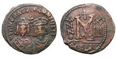 Interregnum, Revolt of the Heraclii. (Summer 608-November 610 AD). Bronze follis (9.04 gm). Syria, Alexandretta, Year XIIII=610 AD. dmN ERACLIO CONSUL II, busts of Heraclius and his father the exarch 