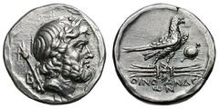 LYCIA. Oenoanda. Ca. second century BC. Silver stater (7.78 gm). Laureate head of Zeus right, B and lotus scepter behind head / ΟΙΝΟΑΝΔΕ / ωΝ, eagle standing right on winged thunderbolt, round shield 