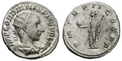 Gordian III, Lot of 2 muled antoniniani. (238-244 AD). 2 silver antoniniani (3.71 and 4.34 gm). Rome, 239 AD. The first coin, with reverse P M TR P II COS P P, Providentia standing left, of early 239 