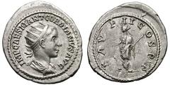 Gordian III. (238-244 AD). Silver antoninianus with overstruck reverse (5.01 gm). Antioch, 239 AD. IMP CAES M ANT GORDIANVS AVG, bust radiate, draped, cuirassed right / Dated Providentia type overstru