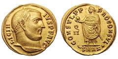 Licinius I. (308-324 AD). Gold aureus (5.26 gm). Antioch, 313 AD. LICIN—IVS P F AVG, head laureate right / CONSVL P P PROCONSVL, Licinius, laureate and wearing consular toga, standing left, holding gl