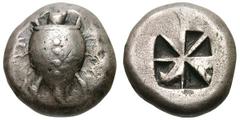 Attica. Aegina. Silver stater (12.07 gm). Attica. Aegina, Ca. 525/20-500 BC. Sea turtle with row of dots down dorsal spine / "Union Jack" incuse, several segments filled. Arnold-Biucchi, Beer-Tobey, a