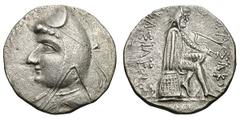 Arsacid Parthia. Mithradates I. (ca. 171-138 BC). Silver drachm (3.95 gm). . Hecatompylus. Bust of Mithradates I left, wearing diademed bashliq / ΒΑΣΙΛΕΩΣ ΑΡ—ΣAKOY, Parthian archer seated right on omp