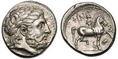 Macedonian Kingdom. Philip II.. 359-336 BC. Tetradrachm, 14.31g. Pella, c. 323/2-c. 315 BC. Obv: Laureate head of Zeus facing right. Border of dots. Rx: ΦΙΛΙΠ-ΠΟΥ Young male rider right, nude, holding
