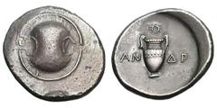 Boeotia. Thebes. Androkleidas Magistrate. c. 390-382 BC. Stater, 11.96g. Obv: Boeotian shield. Rx: Amphora. Above, wreath. In the field, ΑΝ-ΔΡ. BCD Boeotia 501 (this coin). Hepworth p. 70, A3 (same re