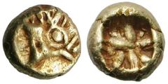 Lydia. Uncertain. EL 1/24 stater (quarter hecte, Milesian standard), 0.55g. Obv: Boar's head right. Rx: Four-part incuse square with roughly stellar pattern. Rosen Coll. 282. J. Spier, Essays in Greek