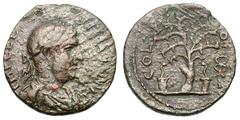 Valerian I. 253-260 AD. AE 26, 14.36g. Phoenicia, Akko-Ptolemais. Obv: IMP C P L - [VALERIANVS] AVG Laureate, draped, cuirassed bust right, seen from front. Rx: COL - P - T - OL Sacred tree between se