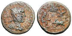 Trebonianus Gallus. 251-253 AD. AE 26, 13.26g. Samaria, Neapolis. Obv: IMP C G VIB TRIB GALLO AVG Bust radiate, draped, cuirassed right. Rx: COL NE - A - P - OLI Nude Poseidon on left standing right, 