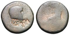 Fifth and Tenth Roman Legions. AE 22, 12.22 g. . , Nero, 54-68 AD. Obv: Head of Nero right, with LVS and XF countermarks. Rx: Shape of seated Agrippina II, worn. Coin: Hendin 579, RPC 4860. Countermar