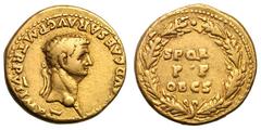 Claudius I. 41-54 AD. Aureus, 7.70g. Lugdunum, 46-7 AD. Obv: TI [CL]AVD CAESAR AVG P M TR P VI IMP X[I] Head laureate right. Rx: SPQR / P P / OB C S in three lines within oak wreath. Neither die of ou