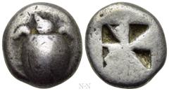 Greek Coins ATTICA. Aegina. Triobol or Hemidrachm (Circa 525-475 BC). Obv: Sea turtle, head in profile. Rev: Square incuse with large skew pattern. Meadows Group IIb; HGC 6, 446. Condition: Near very 