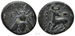 Greek Coins IONIA. Ephesos. Ae (Circa 202-133 BC). Chellon, magistrate. Obv: Ε - Φ. Bee. Rev: XEΛΛΩN. Stag kneeling left, head right; astragalos above. SNG Copehagen 253. Condition: Very fine. Weight: