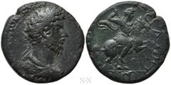 Roman Provincial Coins PAMPHYLIA. Side. Marcus Aurelius (161-180). Ae. Obv: ] [ΑΝΤ]ωΝΙΝΟϹ [ϹΕ?]. Laureate, draped and cuirassed bust right. Rev: ϹΙΔΗΤωΝ. Marcus Aurelius galloping right, wearing milit
