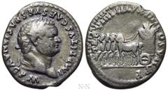 Roman Imperial Coins TITUS (79-81). Denarius. Rome. "Judaea Capta" commemorative. Obv: IMP TITVS CAES VESPASIAN AVG P M. Laureate head right. Rev: TR P VIIII IMP XIIII COS VII P P. Slow quadriga left,
