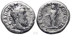 Roman Imperial Coins PERTINAX (193). Denarius. Rome. Obv: IMP CAES P HELV PERTIN AVG. Laureate head right. Rev: LAETITIA TEMPOR COS II. Laetitia standing left, holding wreath and sceptre. RIC 4a. Cond
