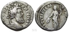 Roman Imperial Coins PERTINAX (193). Denarius. Rome. Obv: IMP CAES P HELV PERTIN AVG. Laureate head right. Rev: LAETITIA TEMPOR COS II. Laetitia standing left, holding wreath and sceptre. RIC 4a. Cond