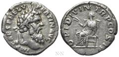 Roman Imperial Coins PERTINAX (193). Denarius. Rome. Obv: IMP CAES P HELV PERTIN AVG. Laureate head right. Rev: OPI DIVIN TR P COS II. Ops seated left on throne, holding grain ears. RIC 8a. Condition: