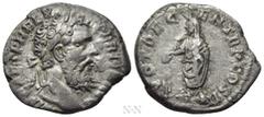 Roman Imperial Coins PERTINAX (193). Denarius. Rome. Obv: IMP CAES P HELV PERTIN AVG. Laureate head right. Rev: VOT DECEN TR P COS II. Pertinax standing left, sacrificing out of patera over lighted al