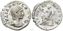 Roman Imperial Coins JULIA PAULA (Augusta, 219-220). Denarius. Rome. Obv: IVLIA PAVLA AVG. Draped bust right. Rev: VENVS GENETRIX. Venus seated left on throne, holding apple and sceptre. RIC 222 (Elag